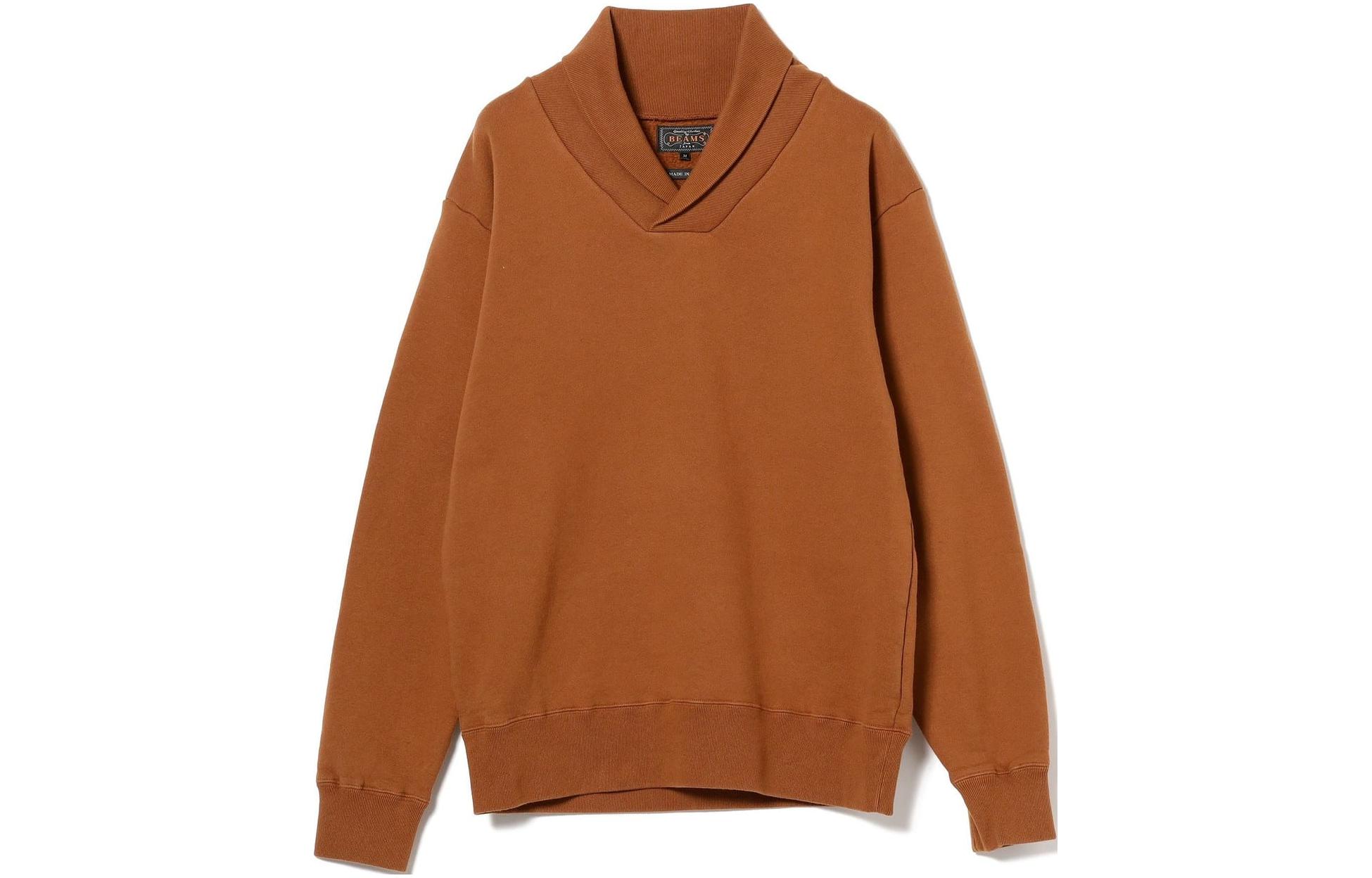 Beams PLUS Solid V-Neck Loose Fit Long Sleeve Sweatshirt Brick Red () 3813018710345