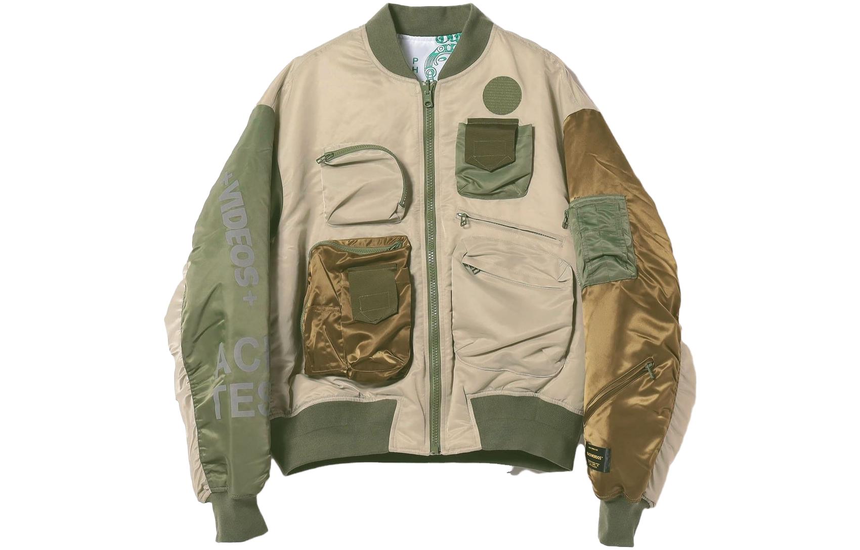 Beams Reversible Letter Print Zip Jacket - Khaki Long Sleeve Fit 75-18-0076-856