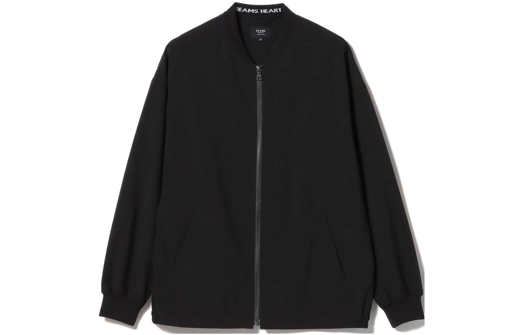Beams Solid Black Baseball Collar Jacket 4218036241319