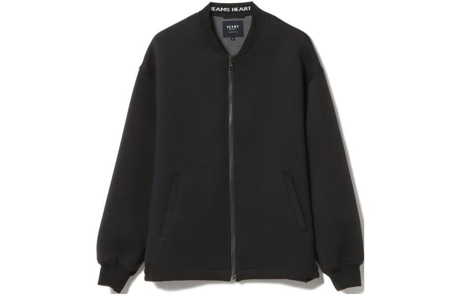 Beams Solid Color Baseball Collar Zip Jacket - Black 4213053641319