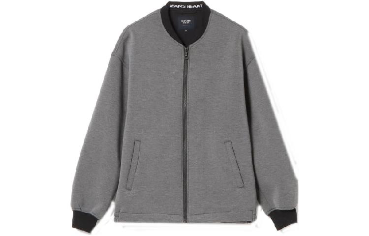 Beams Solid Color Baseball Collar Zip Jacket - Gray 4213053641315