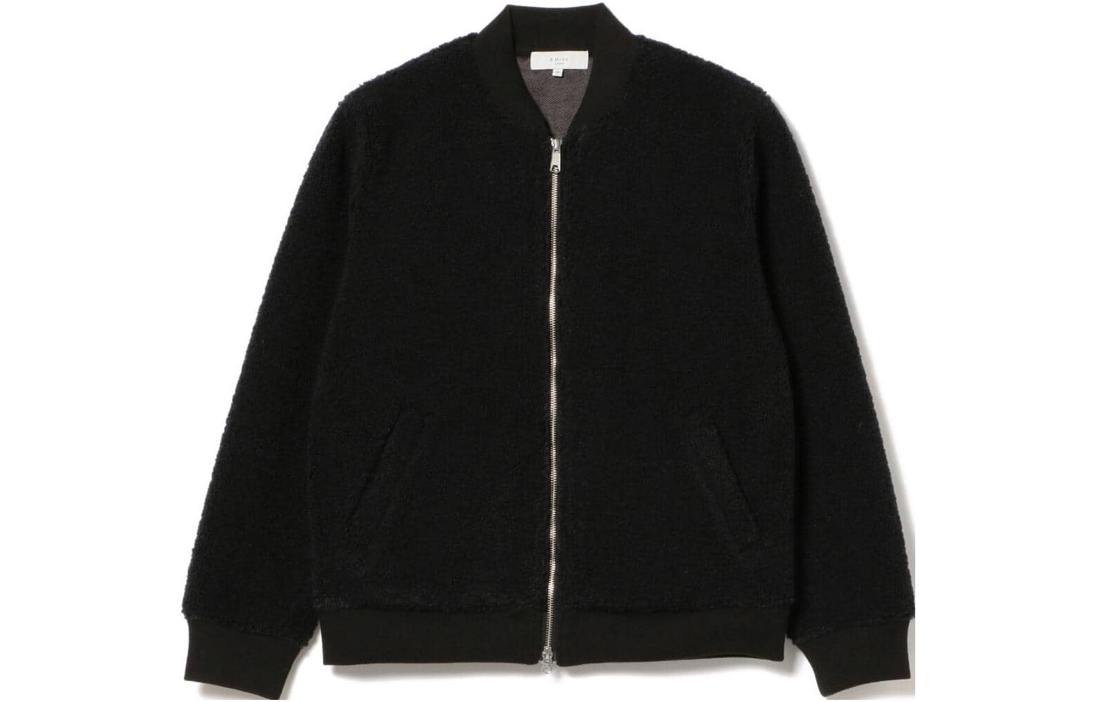 Beams Solid Color Ribbed Collar Long Sleeve Jacket - Black 9218003180319