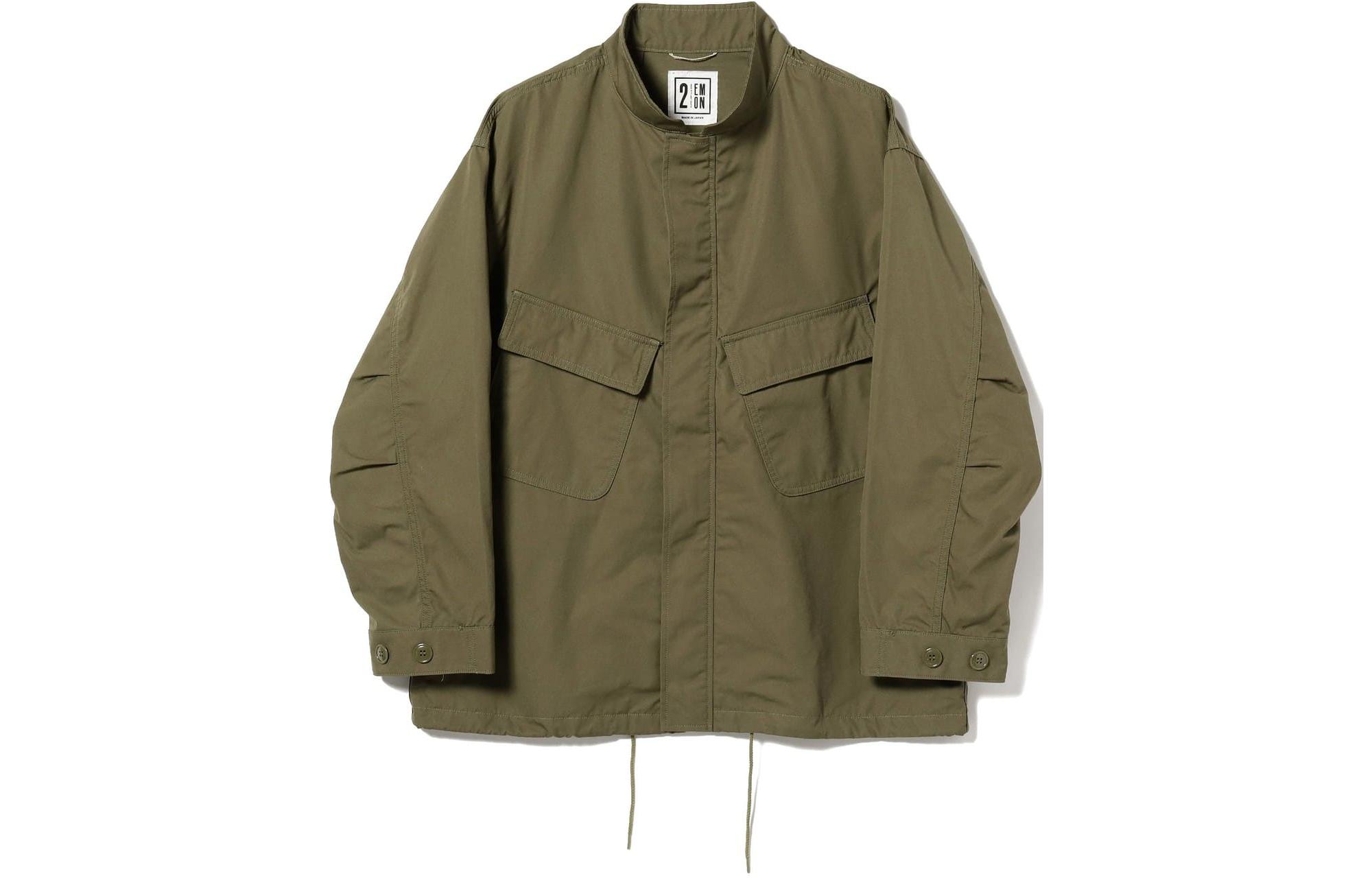 Beams Solid Color Stand Collar Zip Jacket Olive Green (). 56-18-0022-552