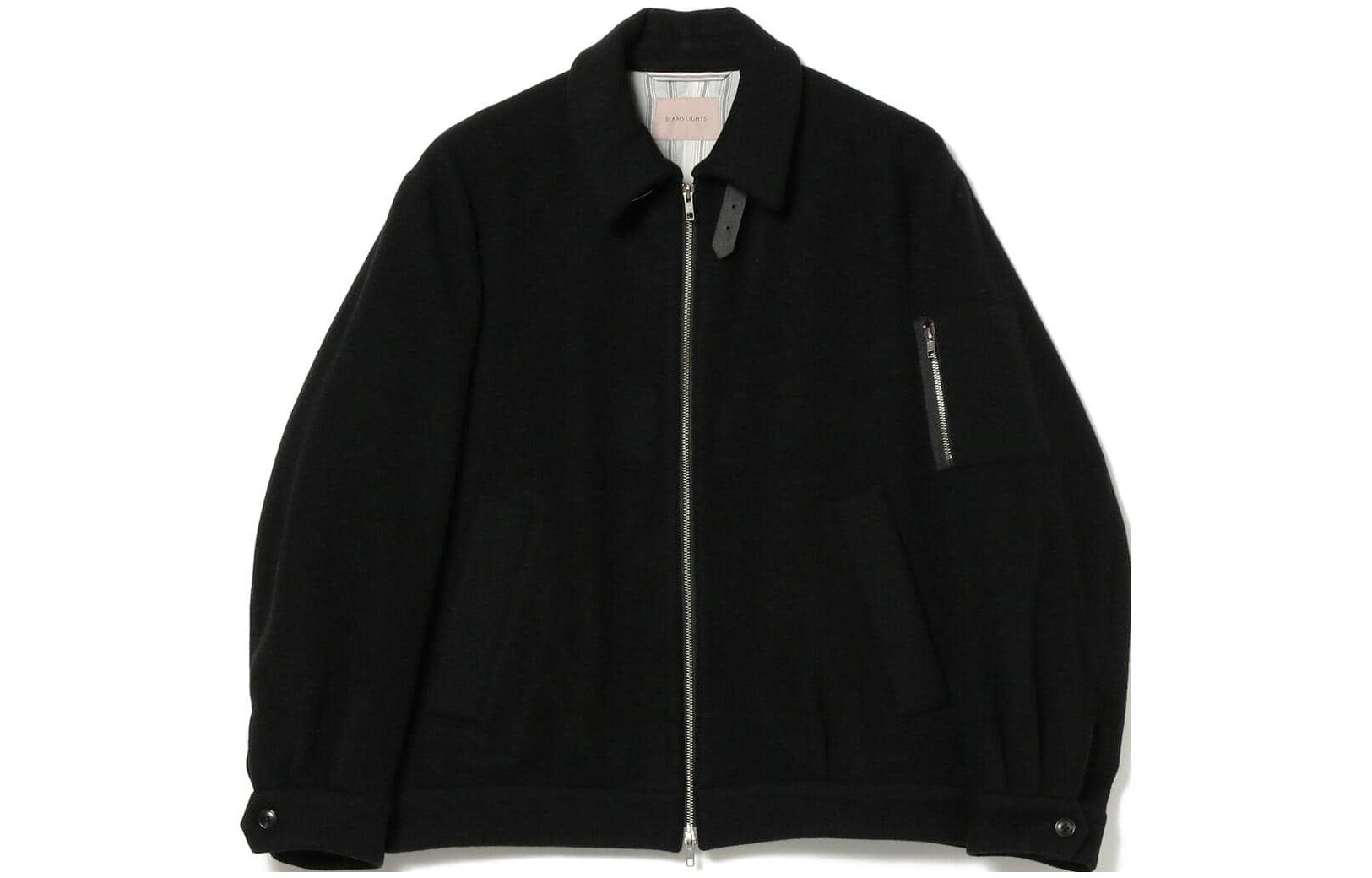 Beams Solid Color Zip-Up Bomber Jacket Black 5118000256519