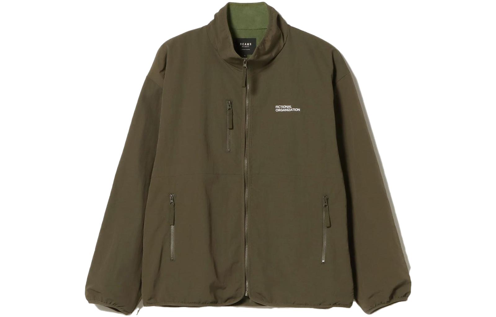 Beams Solid Color Zip-Up Jacket Olive Green 4218001428667