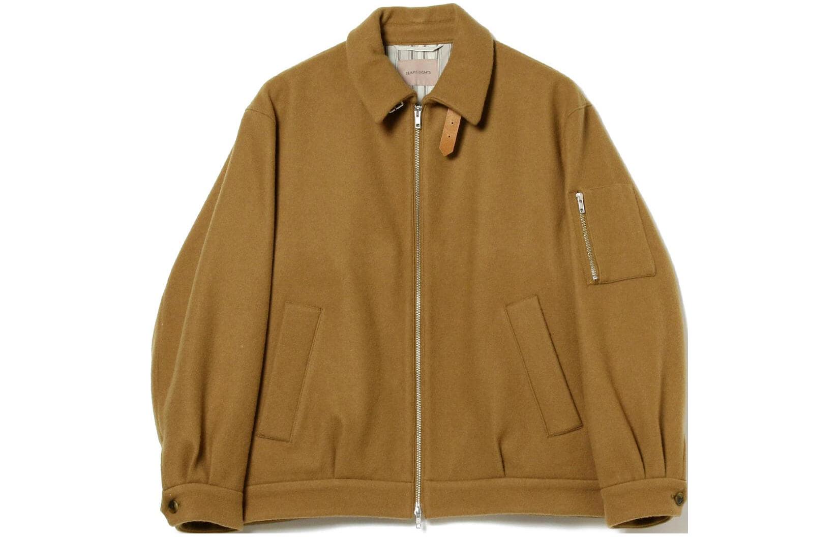 Beams Solid Color Zipper Bomber Jacket Brown. 5118000256524