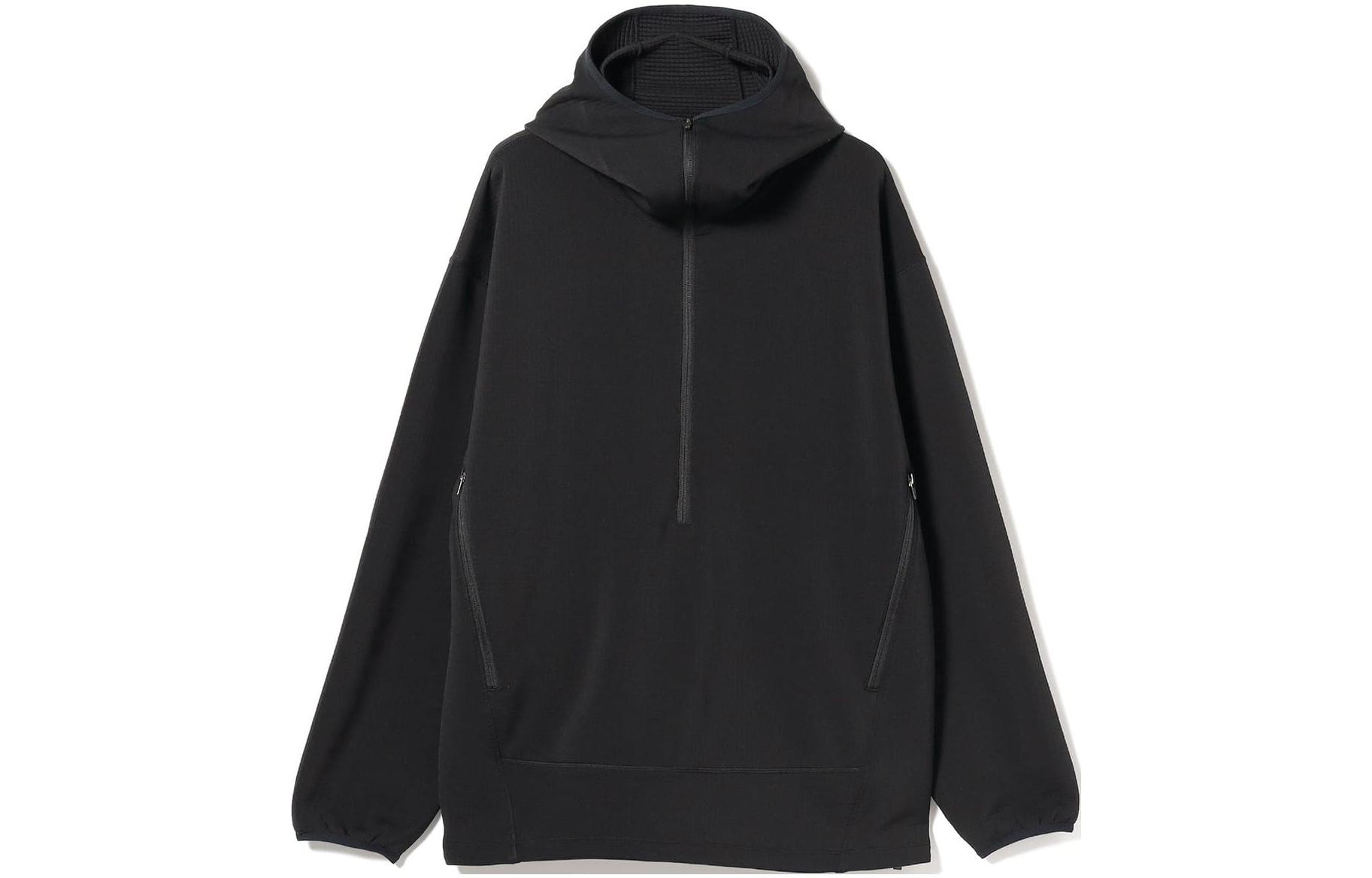 Beams Solid Half-Zip Hoodie Loose Fit Long Sleeve BLACK 11130646803-19