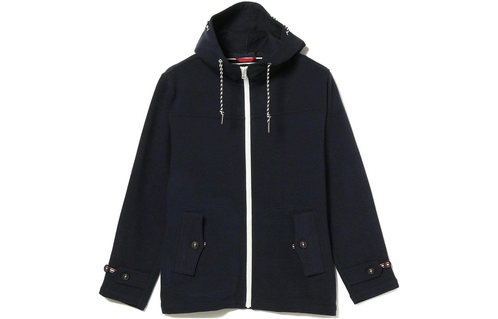 Beams Solid Navy Blue Zip-Up Hoodie Jacket Men 4213049363979