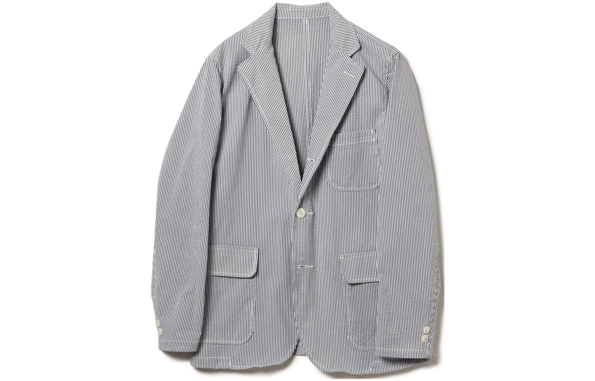 Beams Solid V-Neck Single-Breasted Jacket Blue White - 3816019613975