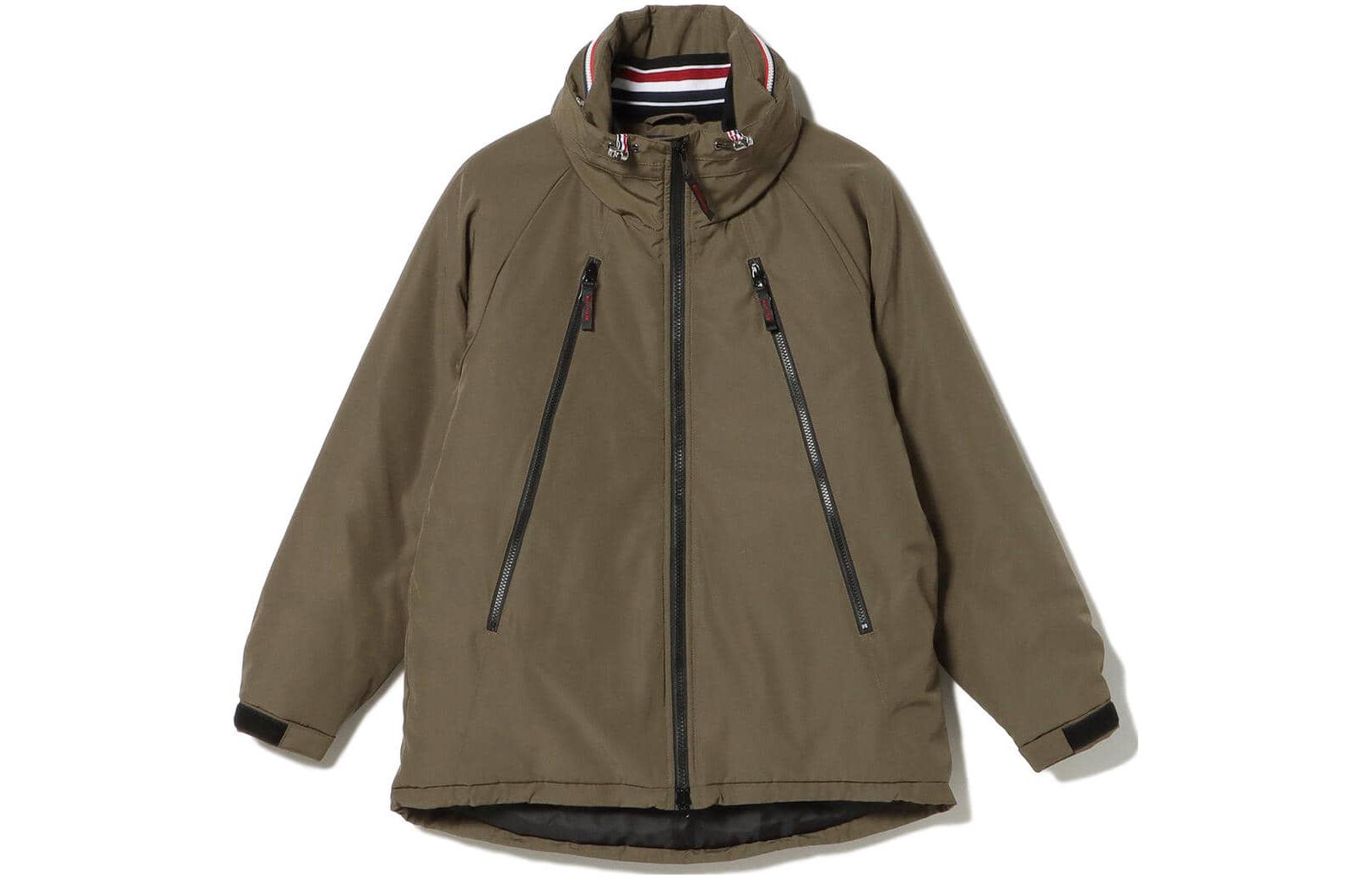 Beams Solid Zip-Up Jacket in Olive Green 4218051541367