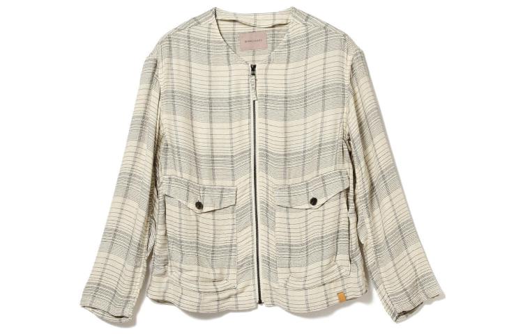 Beams SS23 Checkered Zip-Up Collarless Jacket 51-18-0423-012