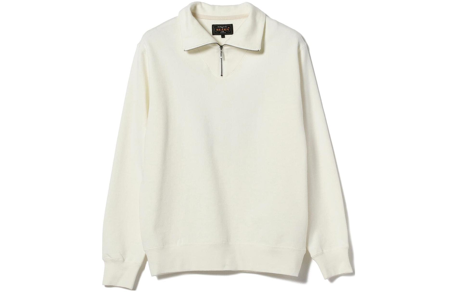 Beams SS23 Half-Zip Polo-Collar Solid Color Sweatshirt 38-13-0035-156