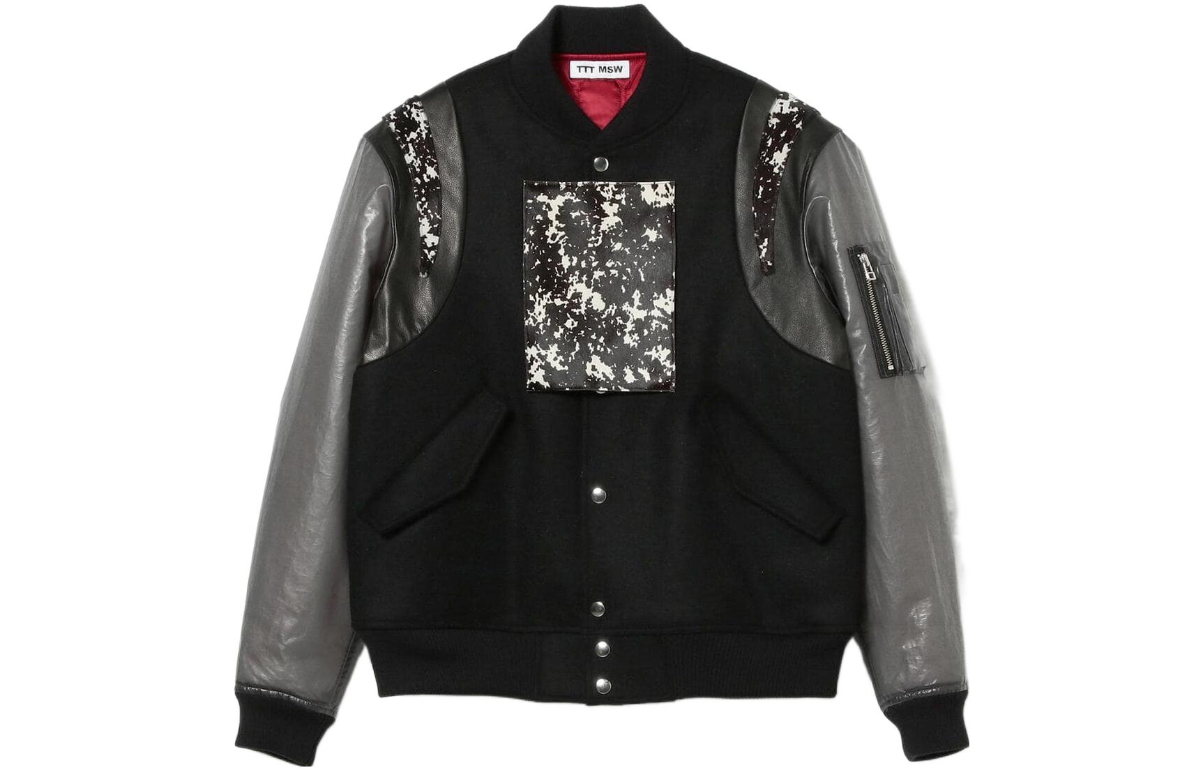 Beams SS23 Patchwork Baseball Collar Snap Button Jacket Black 11-18-6320-422