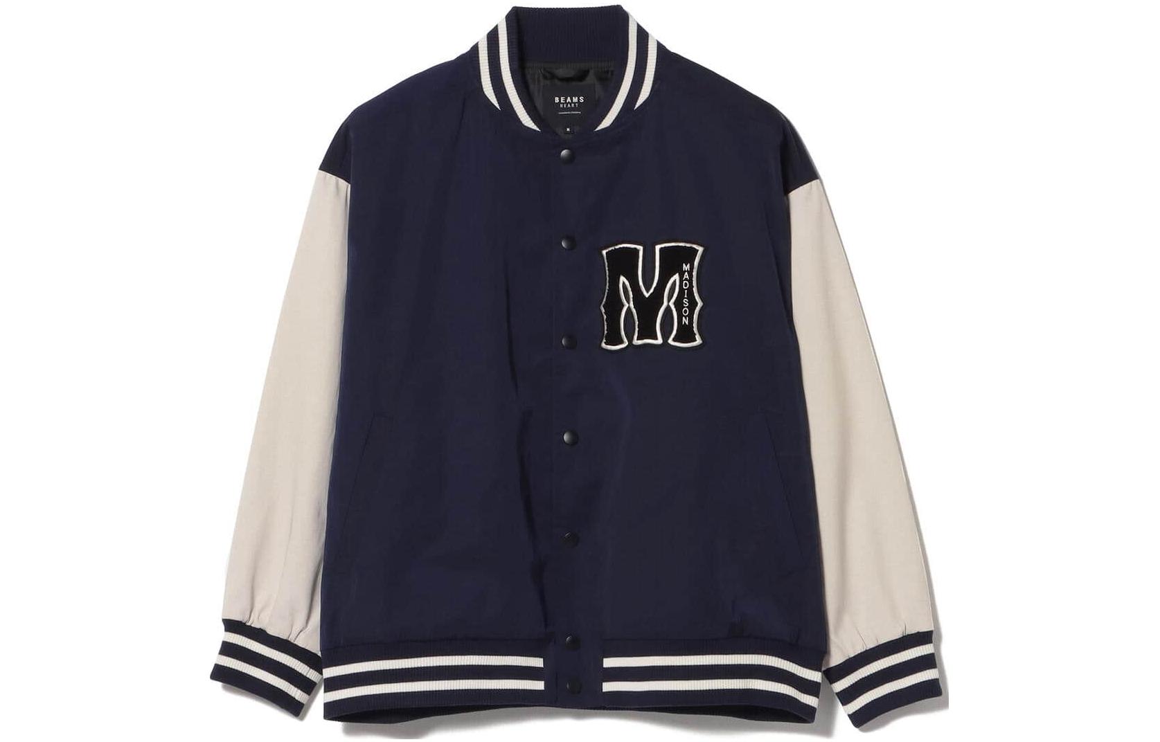 Beams SS23 Striped Baseball Collar Jacket Navy Blue ( Long Sleeve) 4218000263979