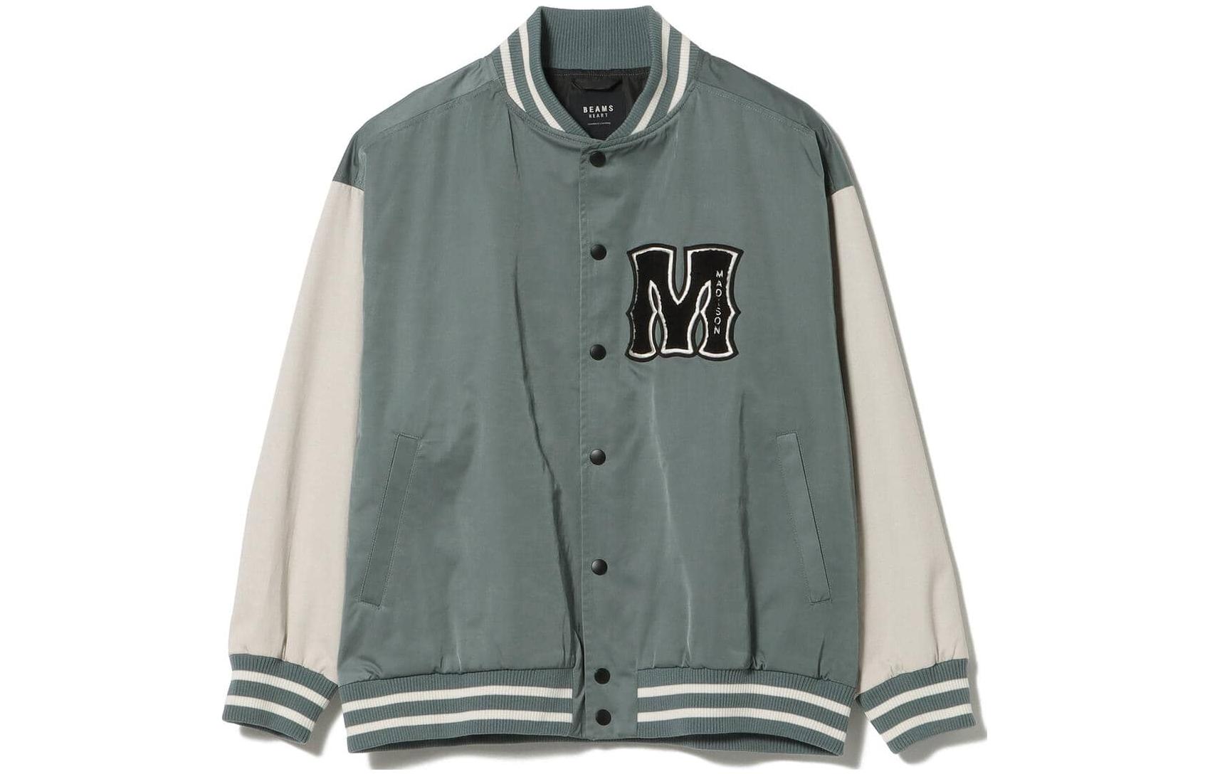 Beams SS23 Striped Baseball Collar Long Sleeve Jacket Gray Beige 4218000263922
