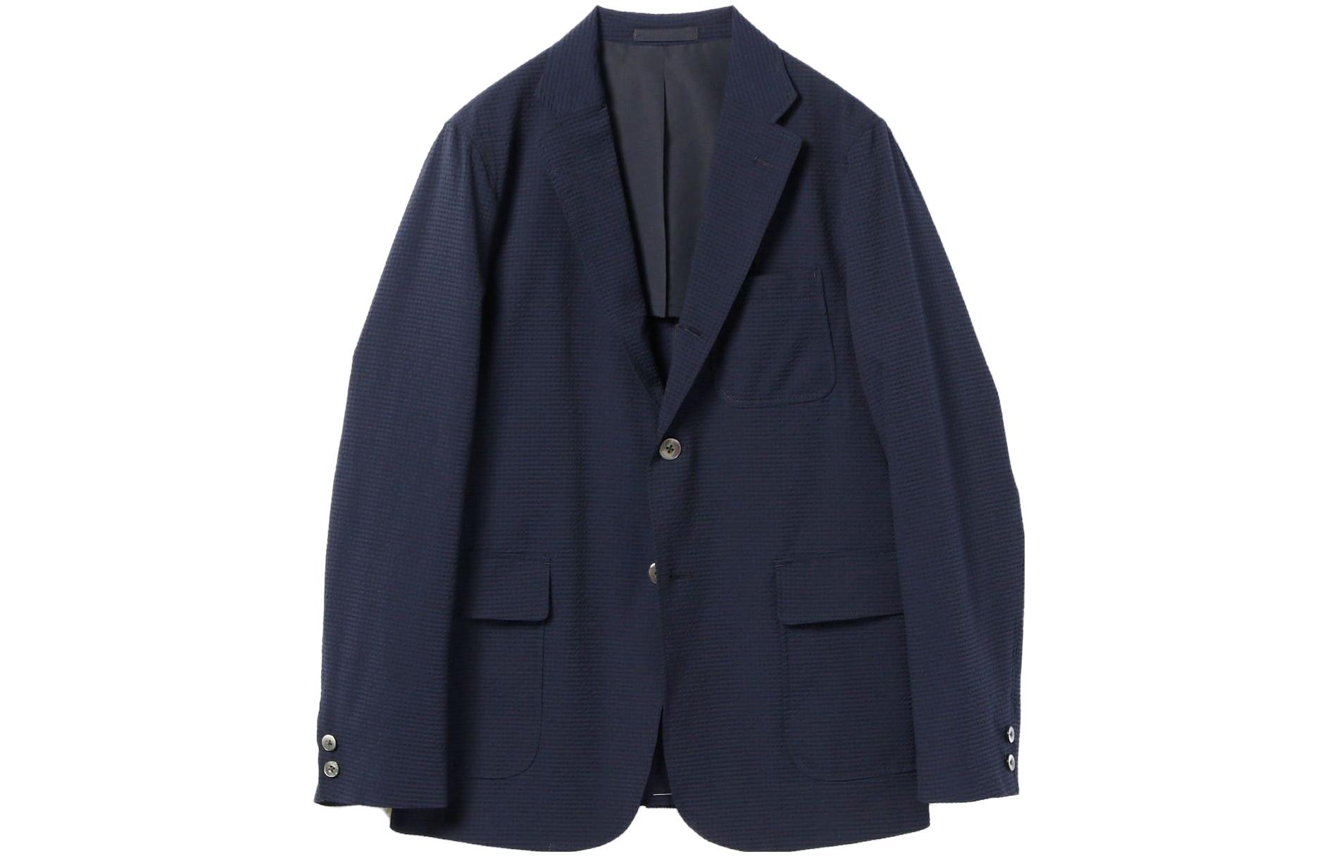 Beams Striped Collar Single-Breasted Long Sleeve Jacket Navy Blue (). 3816018080379