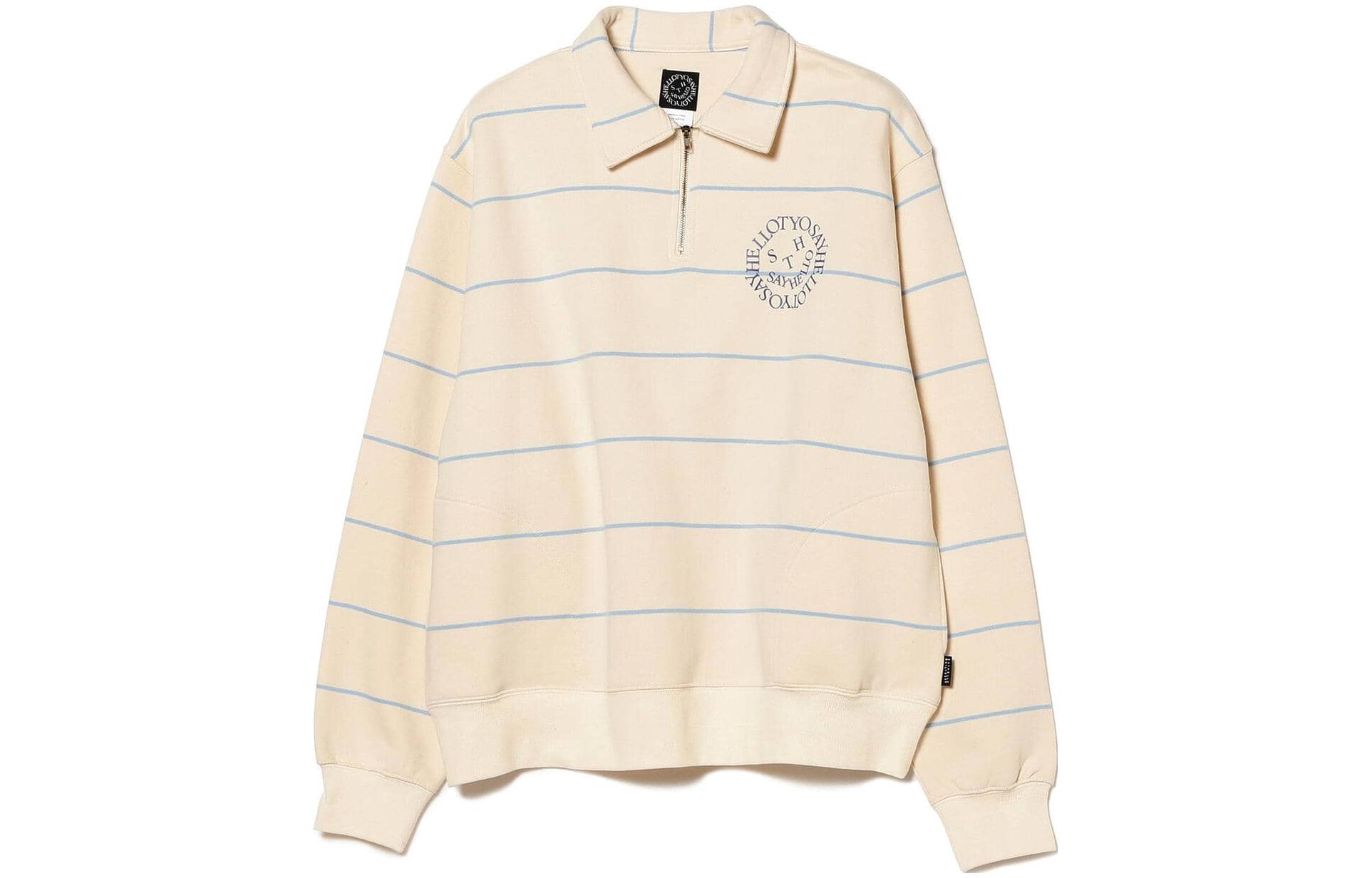 Beams Striped Half-Zip Pullover Sweatshirt Unisex Natural Color. 75-13-0161-346