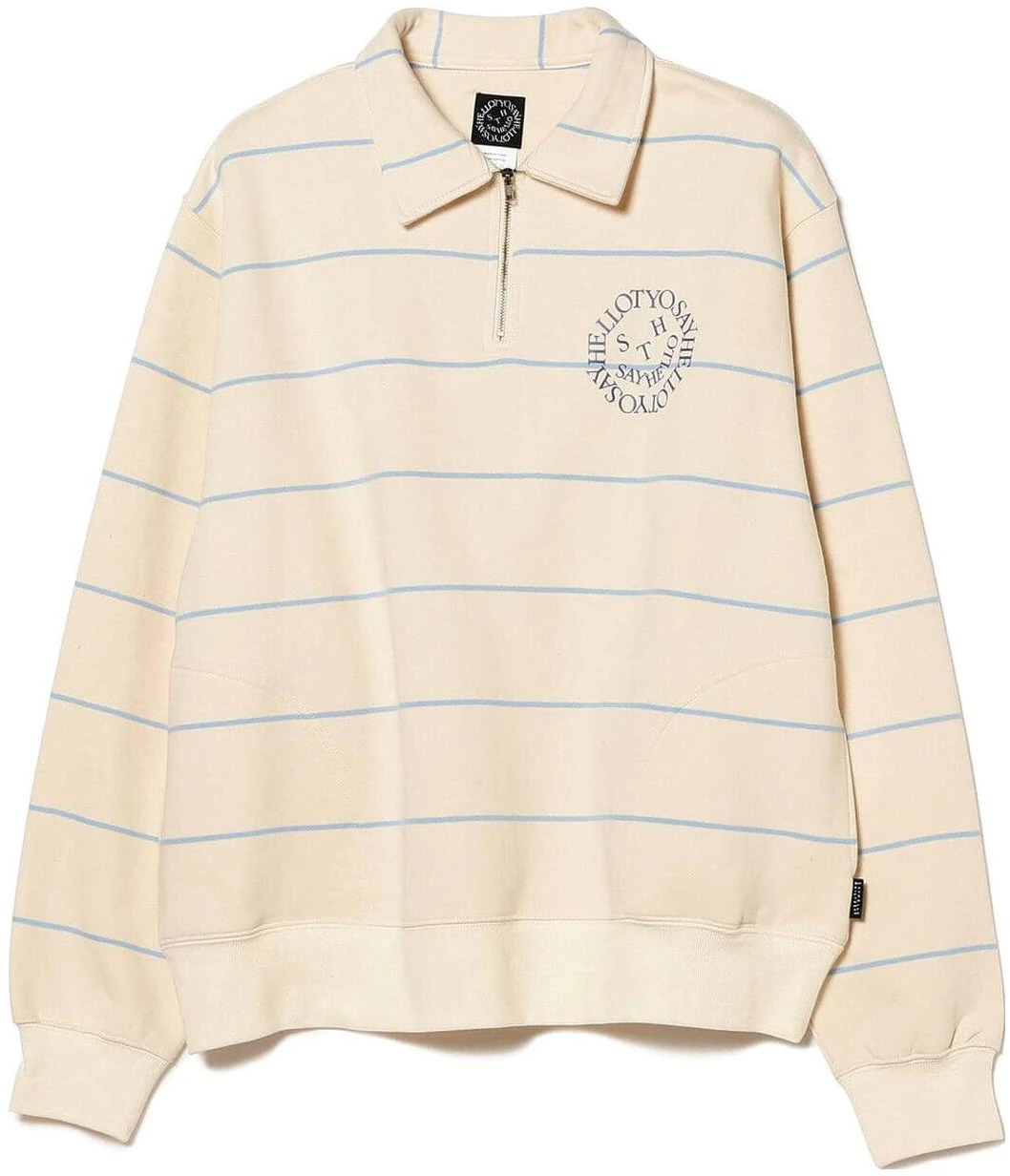 beams-striped-half-zip-pullover-sweatshirt-unisex-natural-color-75-13-0161-346