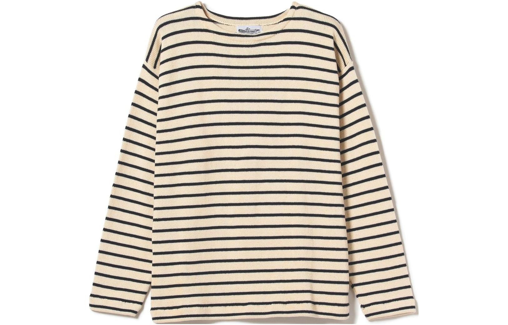 Beams Striped Print Crewneck Pullover Sweatshirt 66-15-0038-394