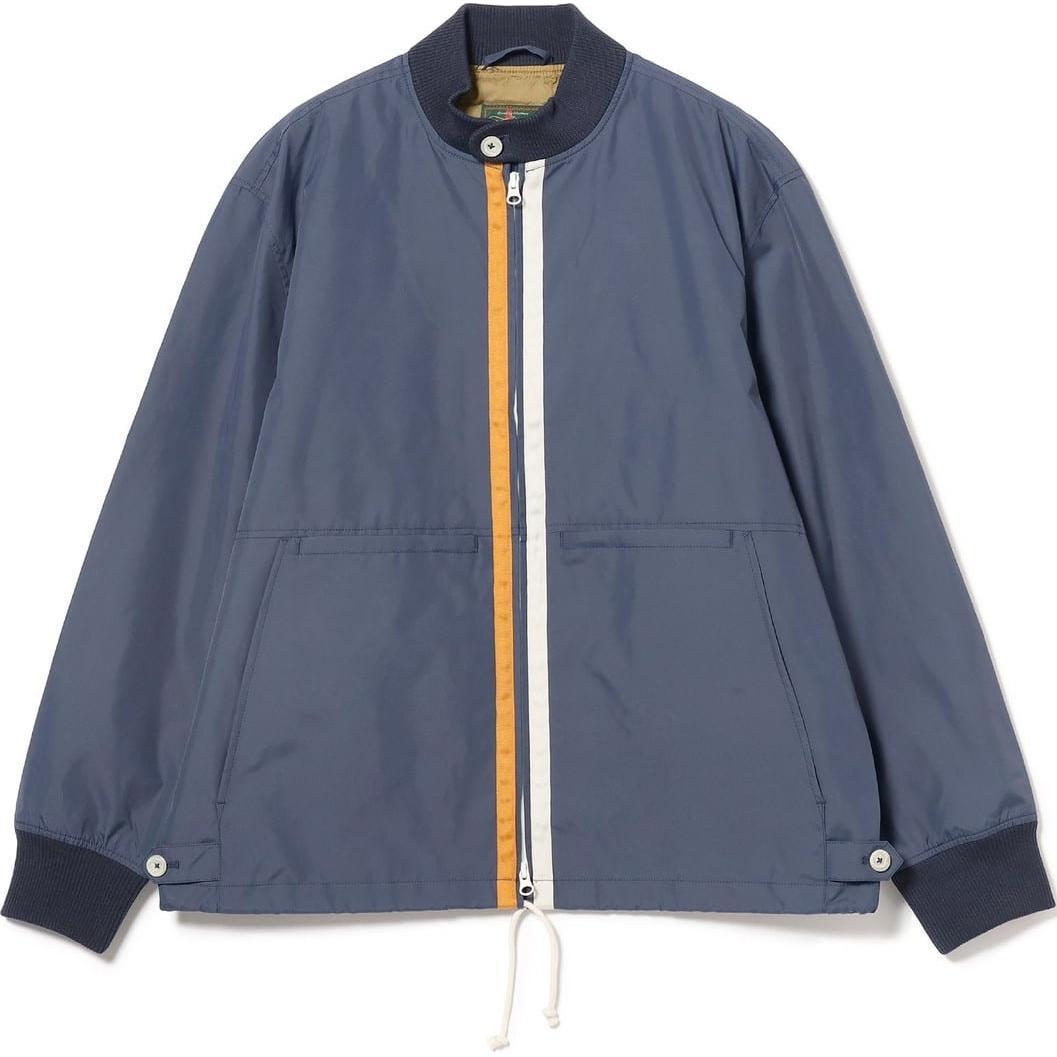 Beams Striped Zip-Up Stand Collar Jacket Navy Blue () 38-18-0632-380