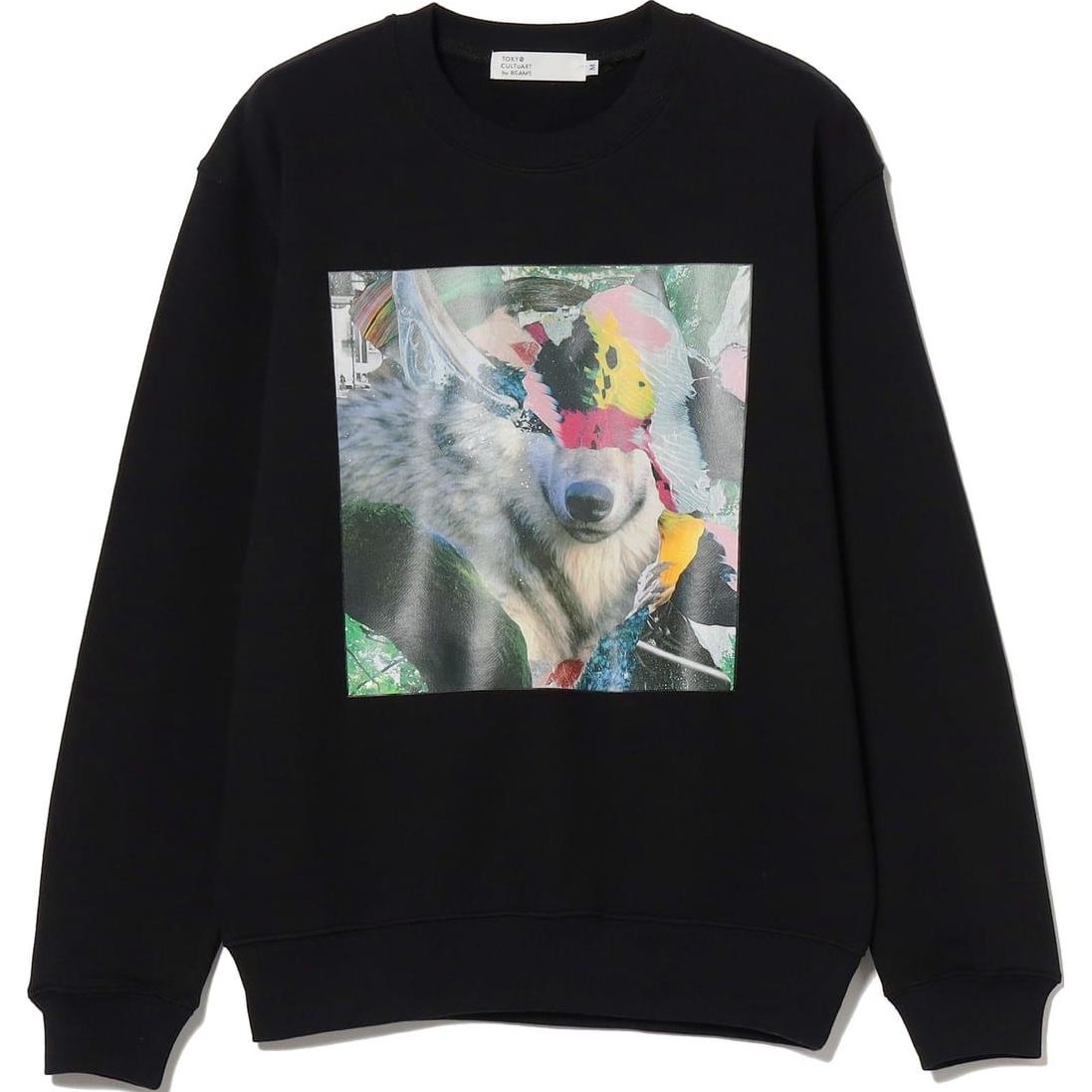 Beams Unisex Black Crewneck Printed Long Sleeve Pullover Sweatshirt 5813021304919