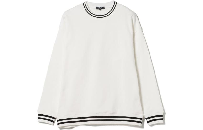 Beams White Crewneck Ribbed Long Sleeve Pullover Sweatshirt 4213004380301
