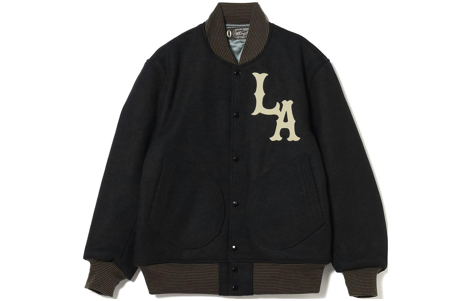 Beams Whitesville 30oz Wool Melton Award Jacket Black - Heritage Letter Print Style 11-18-1404-086