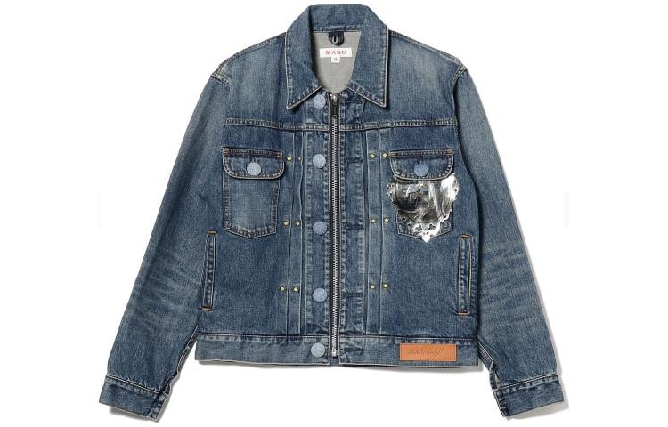 Beams Zip-Up Denim Jacket with Collar Long Sleeve - Blue 23-18-0132-695