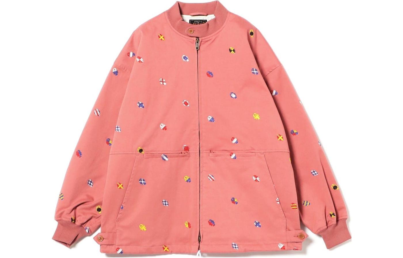 Beams Zipper Print Long Sleeve Jacket Red () 3818004113930