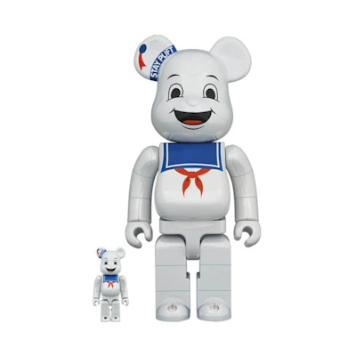 Bearbrick Stay Puft Marshmallow Man 100% & 400% Set White Chrome Ver.
