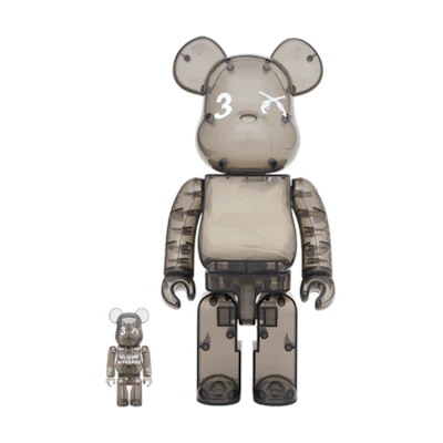 Bearbrick x 3. Paradis x Roarguns 100% & 400% Set 'Clear Black'