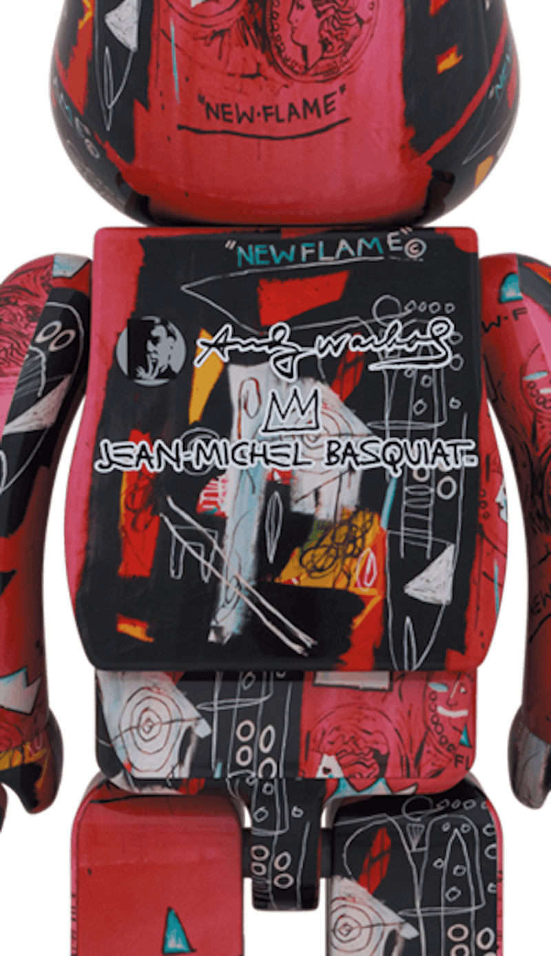 Order Bearbrick x Andy Warhol x JEAN-MICHEL BASQUIAT #1 1000% Mainan Koleksi
