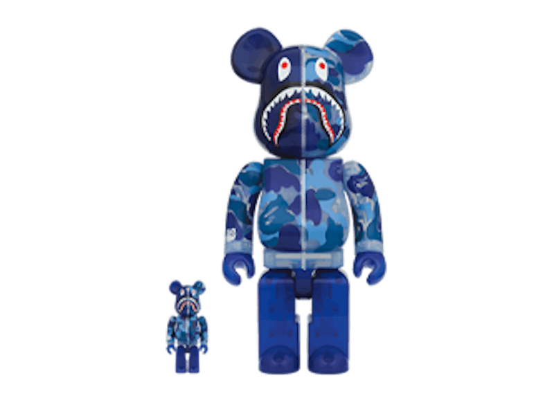 Buy 베어브릭 x 베이프 ABC 카모 샤크 100%&400% 세트 '클리어 블루' 
