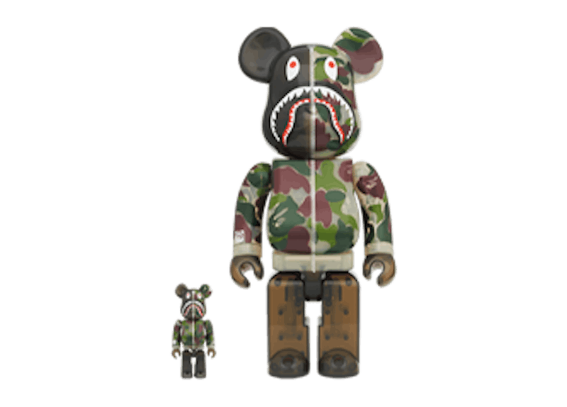 Bearbrick x BAPE ABC Camo Shark 100% & 400% Set 'Clear Green'