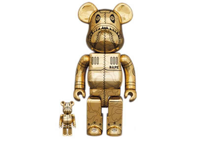 Bearbrick x BAPE x Hajime Sorayama 100% & 400% Set 'Camo Shark Gold'