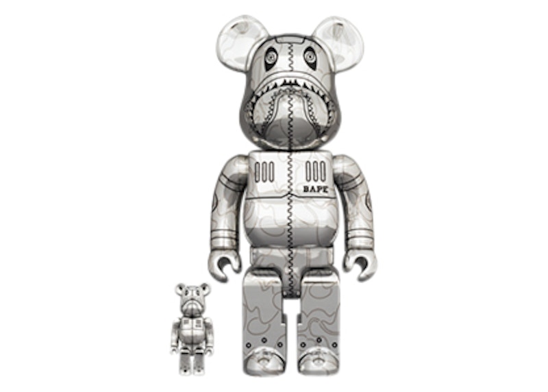 Bearbrick x BAPE x Hajime Sorayama 100% & 400% Set 'Camo Shark Silver'