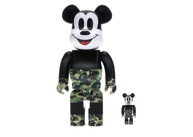 Bearbrick x BAPE x Mickey Mouse 100% & 400% Set' Black Green Camo'
