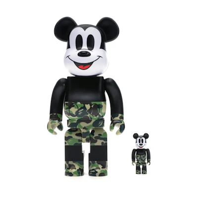 Bearbrick BAPE Mickey Mouse 100% & 400% Set' Black Green Camo'