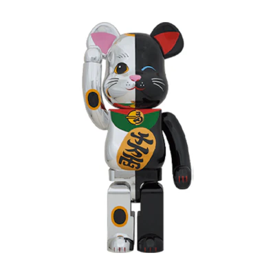 Bearbrick Maneki Neko 1000% Silver/Black