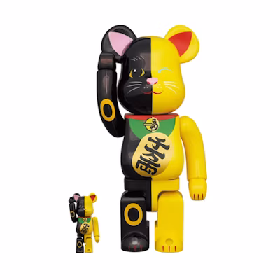 Bearbrick Maneki Neko 100% & 400% Set 'Black Yellow'