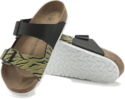 Shop Birkenstock 合成皮 舒適圓頭增高厚底百搭扣 一字拖鞋 男女款 黑棕色 窄版