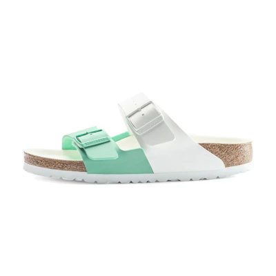 Birkenstock Arizona 'White Green Colorblock'