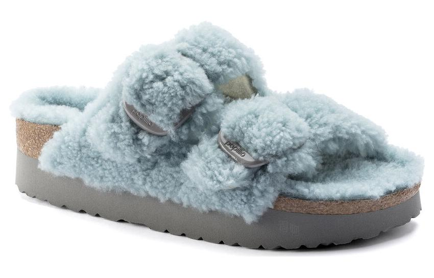 Order Birkenstock Arizona Big Buckle Shearling 'Faded Aqua' 1022813