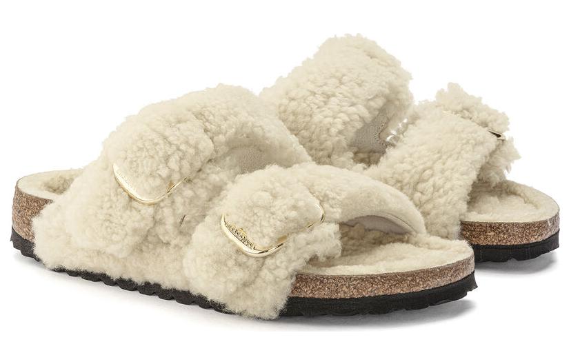 Lookbook Birkenstock Arizona Big Buckle Shearling Narrow Fit 'Teddy Eggshell' Wanita 1023130