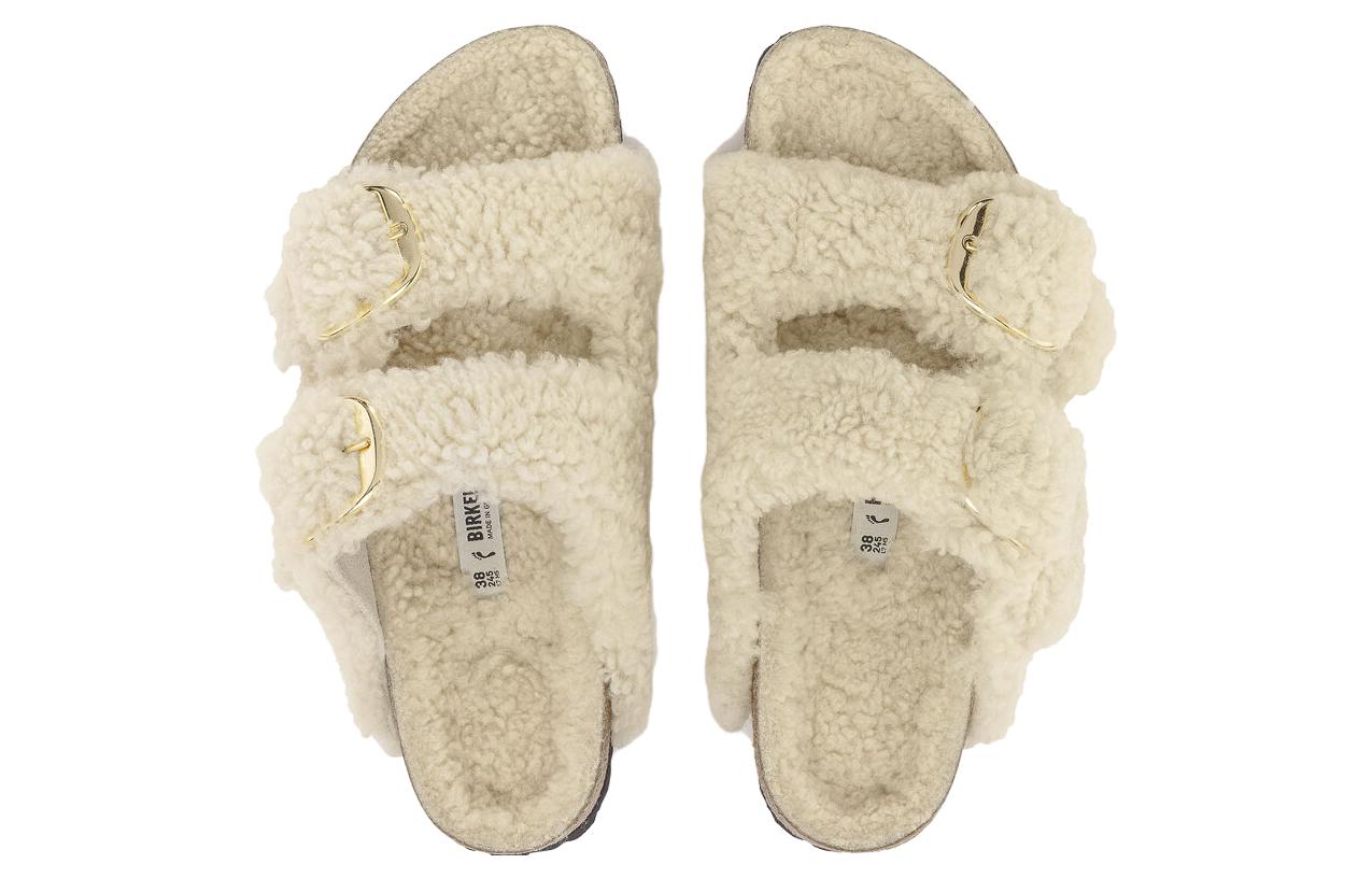 Shop Birkenstock Arizona Big Buckle Shearling Narrow Fit 'Teddy Eggshell' Wanita 1023130