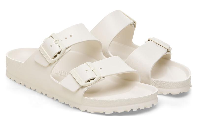 Lookbook Birkenstock EVA 舒適圓頭通勤百搭軟底 一字拖鞋 男女皆宜 米色 窄型