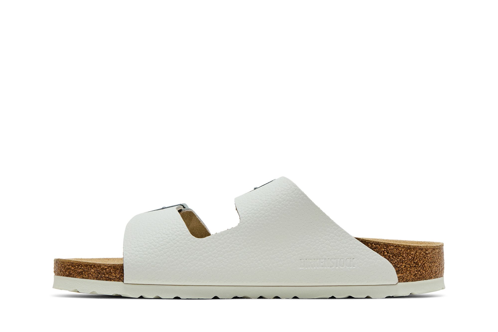 Lookbook 柏肯 Arizona 皮革 舒適增高百搭厚底金屬搭扣 一字拖鞋 男女同款 白色 窄版