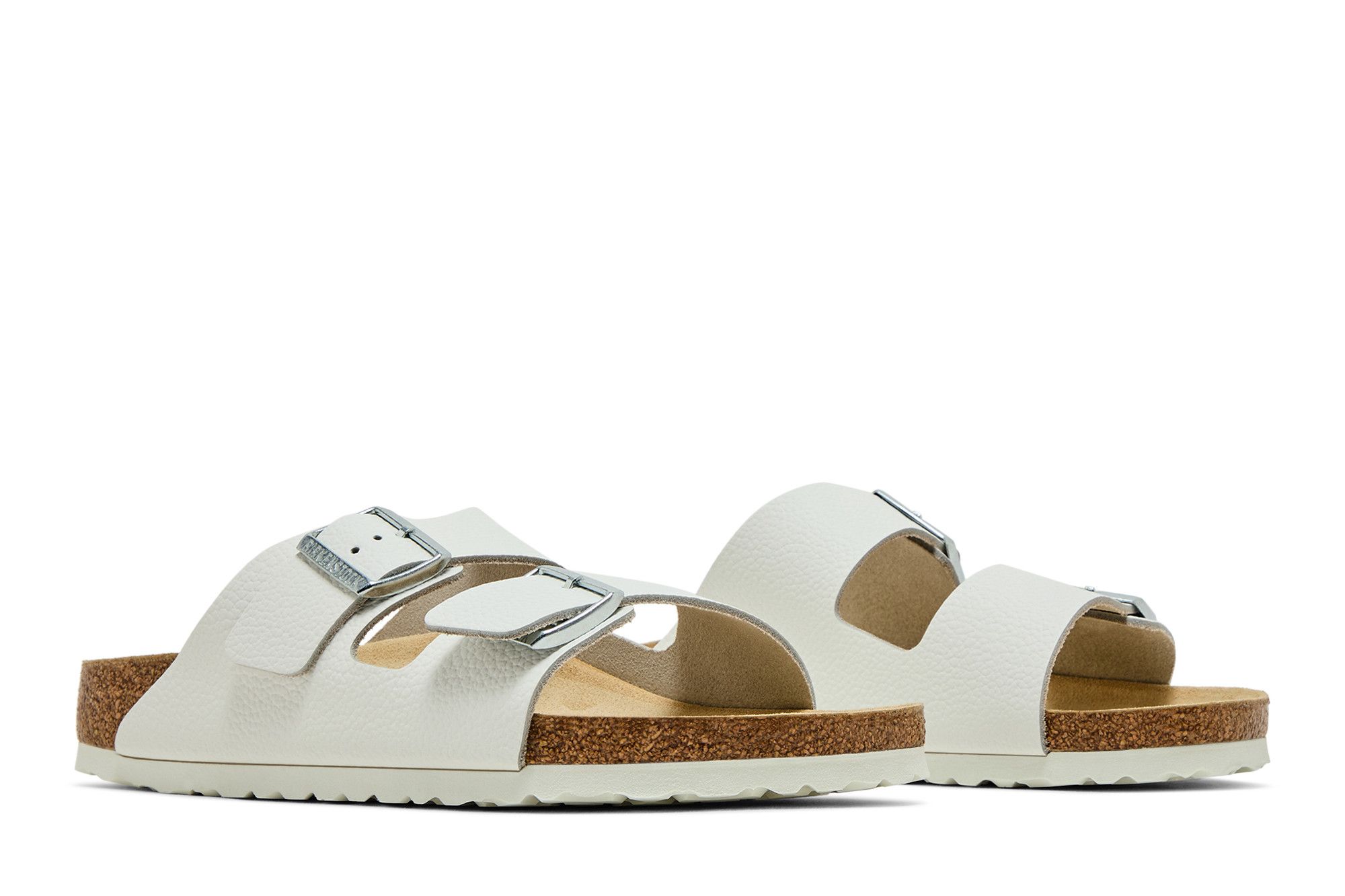 Cheap 柏肯 Arizona 皮革 舒適增高百搭厚底金屬搭扣 一字拖鞋 男女同款 白色 窄版