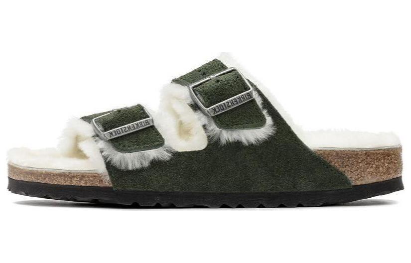Birkenstock Arizona Shearling Sandal Suede Leather Narrow Fit 'Green' 1021102
