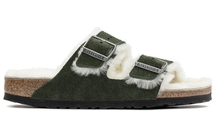 Order Birkenstock Arizona Shearling Sandal Suede Leather Narrow Fit 'Green' 1021102